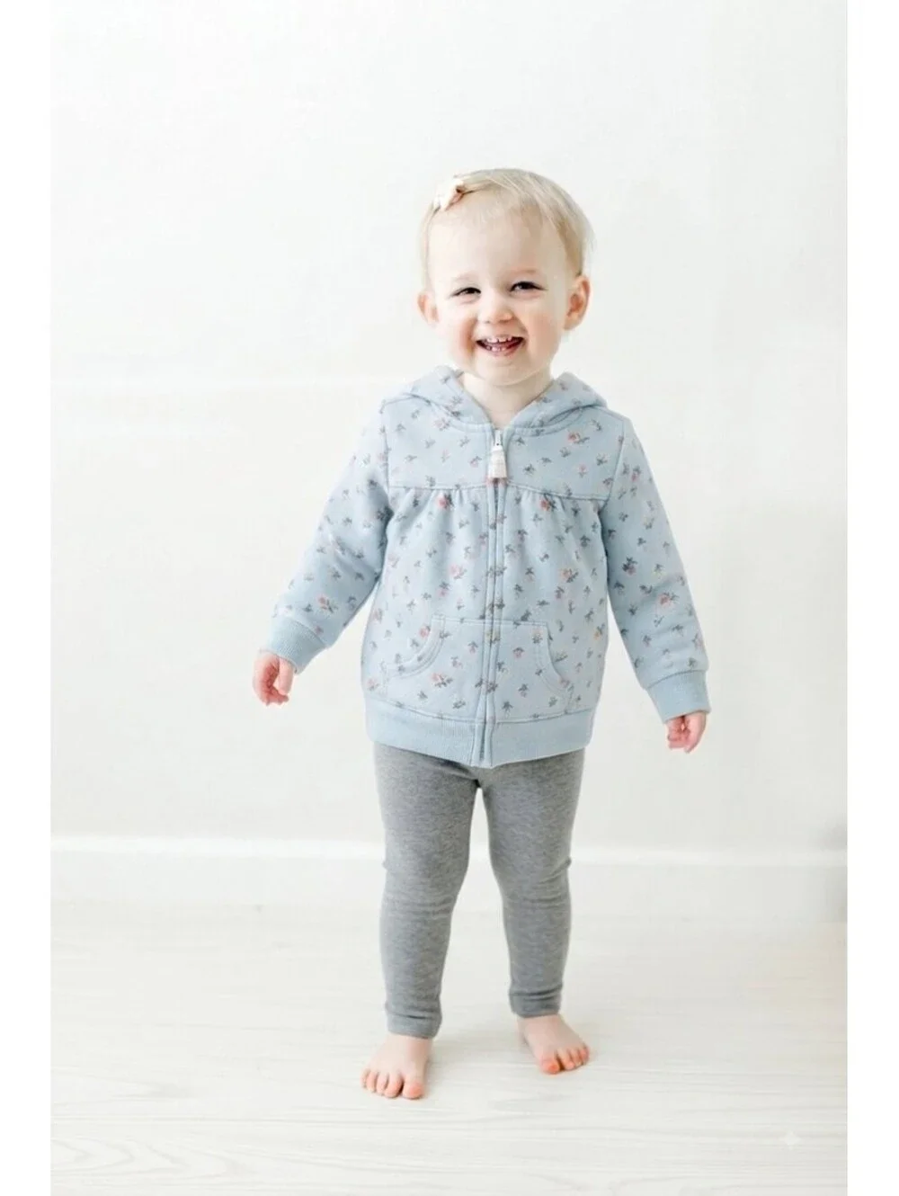 Carter's Toddler Girl Blue Floral Zip-Up Hoodie sz 18 Months